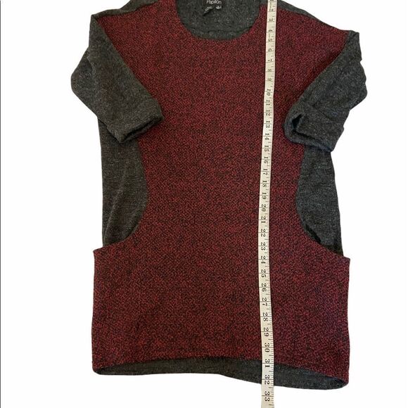 PAPILLON Grey&Burgundy Tunic Sweater W/ Pockets S - Picture 6 of 7